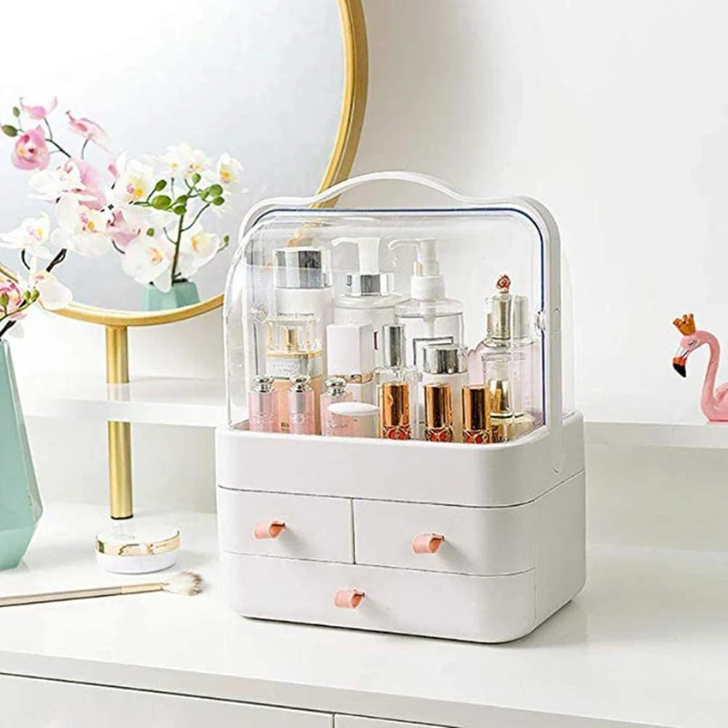 Organizzatore per cosmetici con manico organizer trucchi multifunzione girevole a 180 ° per cosmetici gioielli e accessori