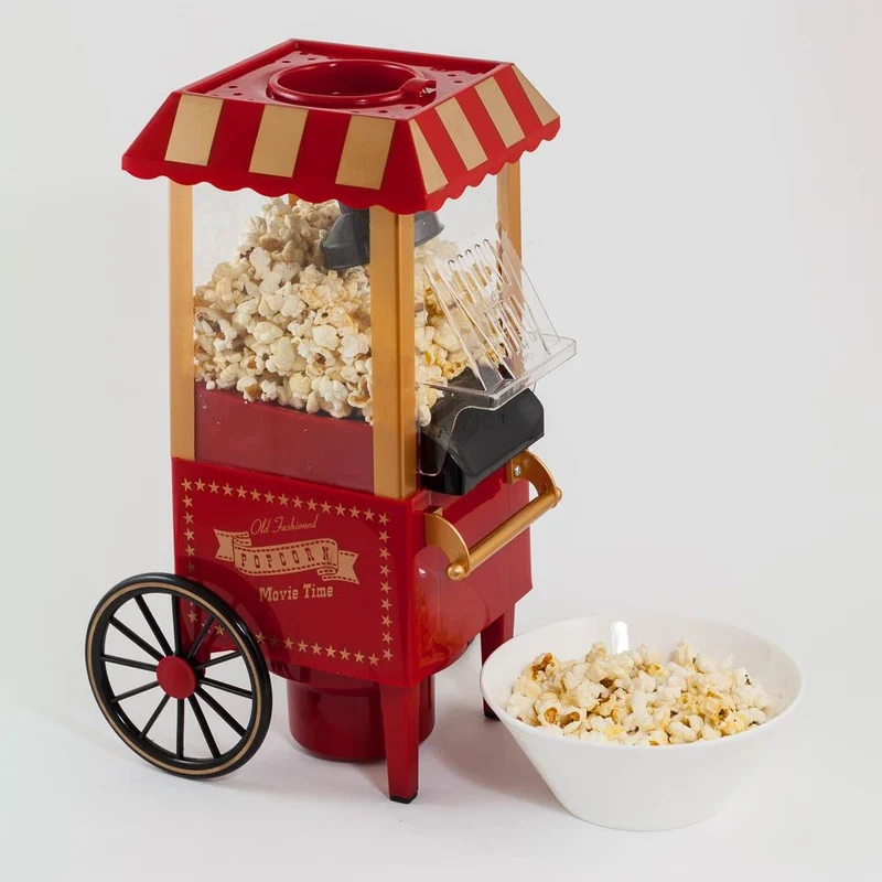 Carretto Macchina Pop Corn Elettrica Aria Calda Senza Olio Popcorn Professionale 1200W Design Retrò per Feste Party Bambini Elettrodomestici Cucina