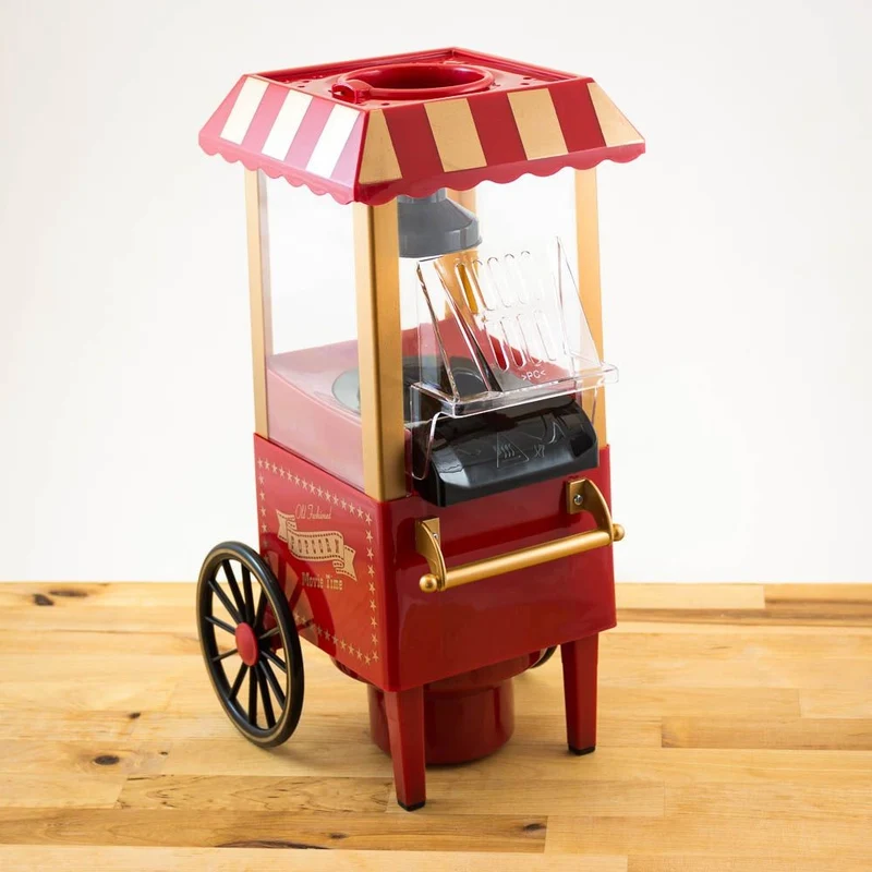 Carretto Macchina Pop Corn Elettrica Aria Calda Senza Olio Popcorn Professionale 1200W Design Retrò per Feste Party Bambini Elettrodomestici Cucina