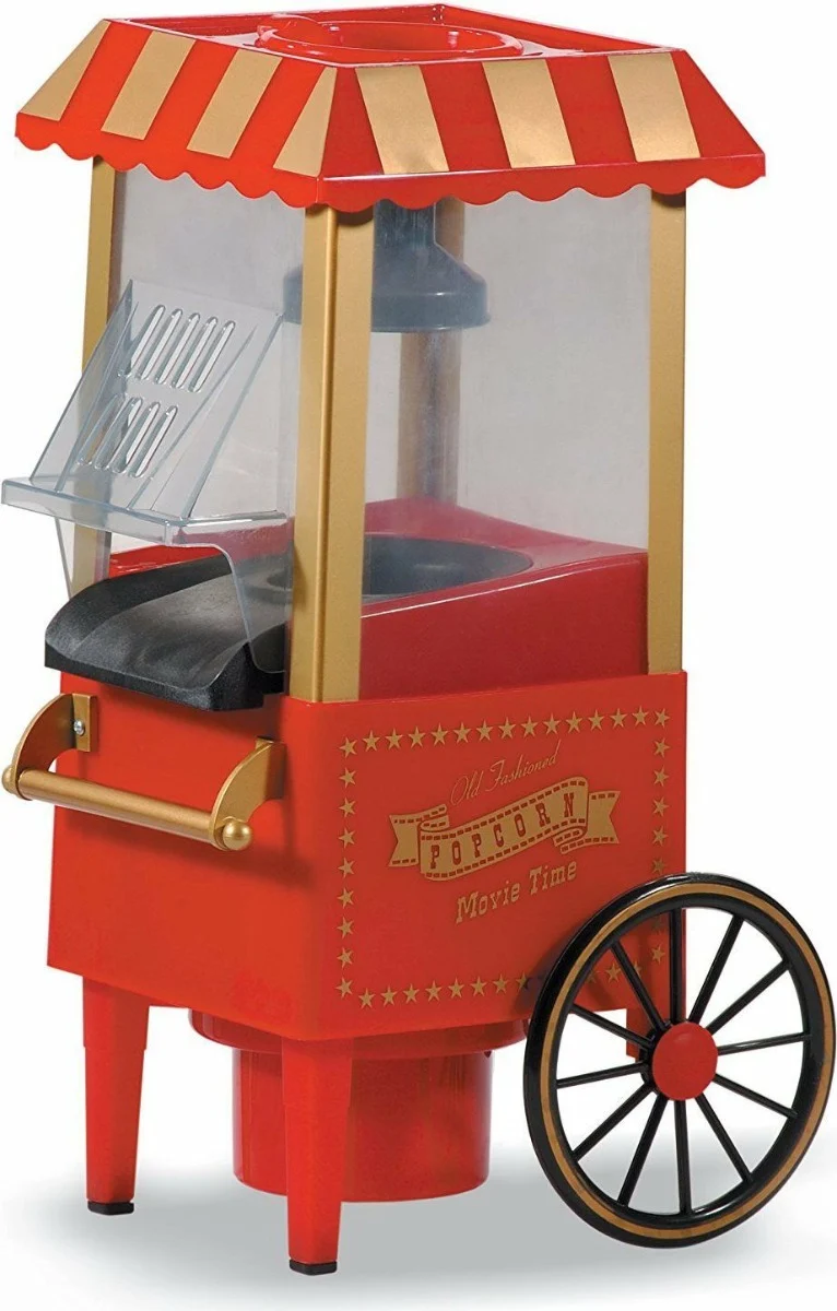 Carretto Macchina Pop Corn Elettrica Aria Calda Senza Olio Popcorn Professionale 1200W Design Retrò per Feste Party Bambini Elettrodomestici Cucina