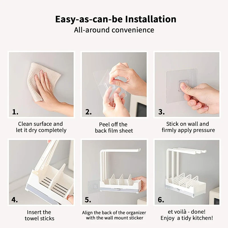 Organizer per lavello da cucina 3 supporti stabili per strofinacci da cucina più contenitore con cassettino per l'acqua che gocciola