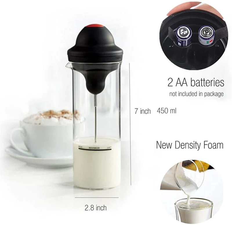 Monta latte in vetro per cappuccino con frusta in acciaio