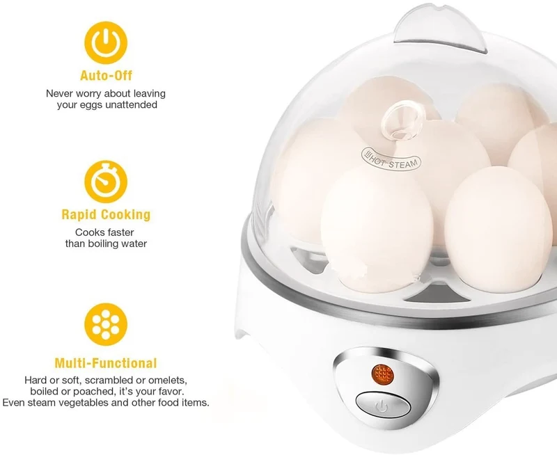 Bollitore Elettrico per Uova Moderno Cuociuova per Uova Sode e Uova al Vapore e Contenitore per 7 Uova