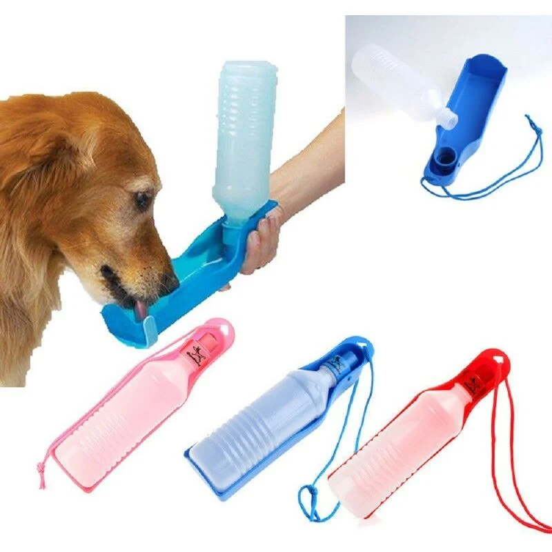 Abbeveratoio Beverino in plastica dispenser per animali domestici da viaggio portatile con bottiglia da 450 ml
