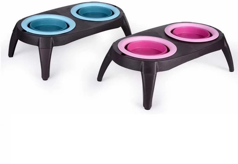 Ciotole per cani elevate mangiatoia a doppia ciotola ciotole per cani da viaggio supporto per ciotole per cani e gatti con 2 ciotole in silicone pieghevoli mangiatoia per animali sollevata adatto per cani di piccola taglia e gatti