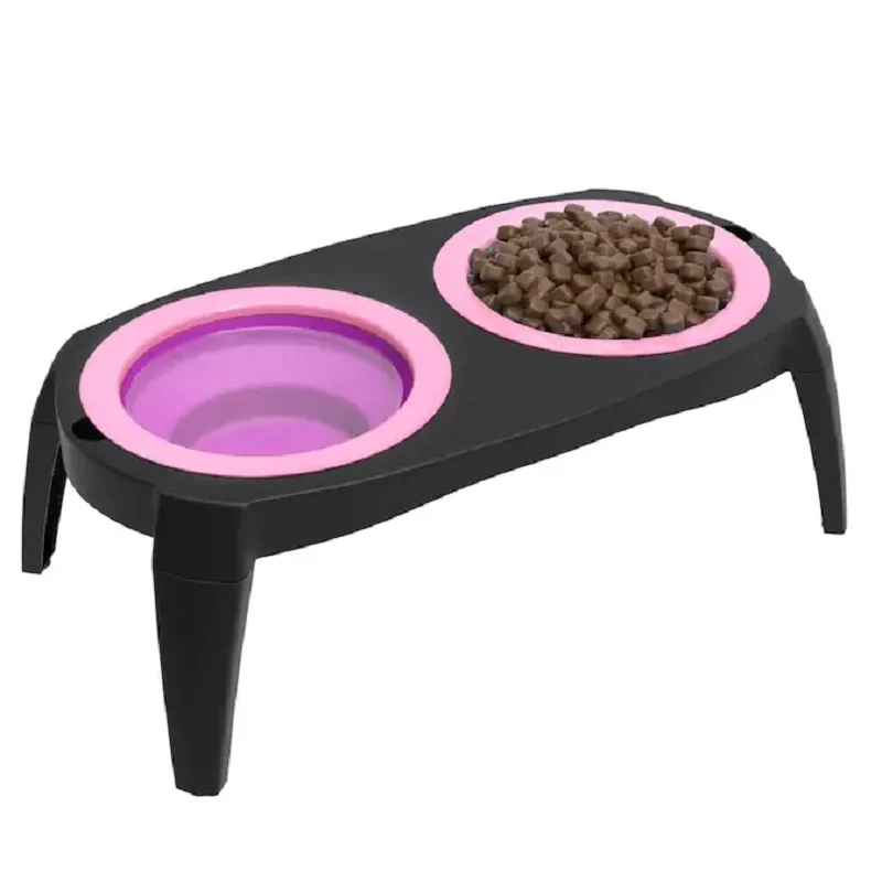 Ciotole per cani elevate mangiatoia a doppia ciotola ciotole per cani da viaggio supporto per ciotole per cani e gatti con 2 ciotole in silicone pieghevoli mangiatoia per animali sollevata adatto per cani di piccola taglia e gatti