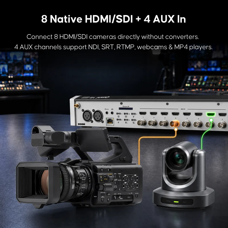 New-in Osee GoStream Omni 12 ISO: Video Switcher, 12CH SDI HDMI Hardware Mixer. Ultra-Stable, NDI SRT Inputs, 8CH ISO Recording, Instant Replay, PTZ Control, Live Streaming for Events, Church, Sports