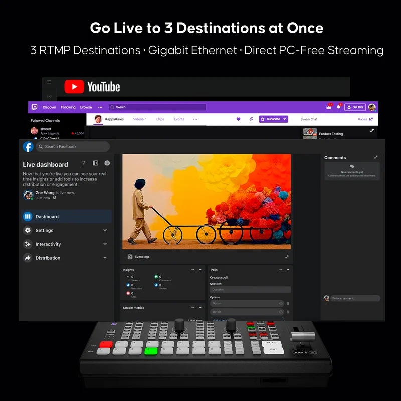GoStream Duet 8 ISO: 8 Channels Video Switcher | 4K-HDMI, SDI, NDI HX/SRT/RTMP/Webcam