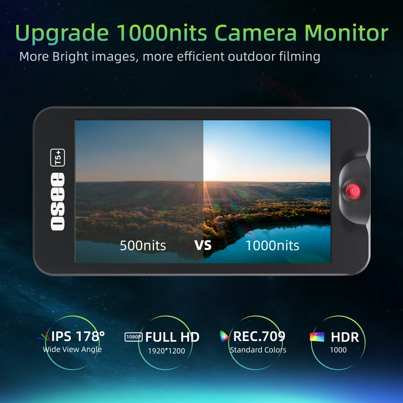 T5+ 5.5" 1000nits HDR Video Field Monitor, 8 MySets & 3D LUTs | Peaking Focus Assist, False Color