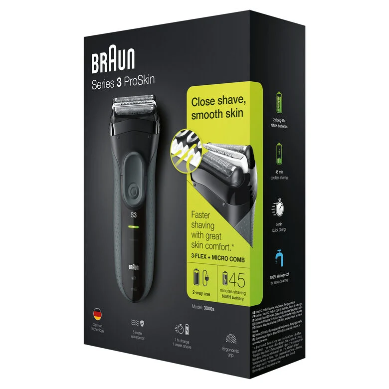 Braun Series 3 ProSkin 3000s Rasoio Elettrico, Nero - Ricaricabile