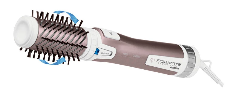 Rowenta Brush Activ Premium Care CF9540 Spazzola Rotante e Asciugante per Volume, Doppio Generatore di Ioni, con Setole Naturali, 1000 W, Rosa Cannella/Bianco/Alluminio