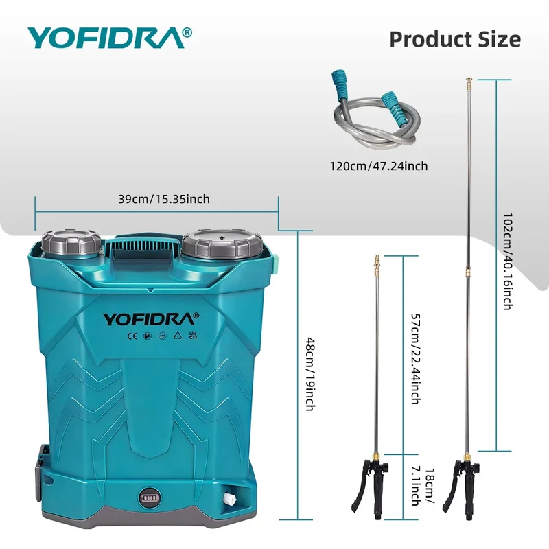 YOFIDRA Spruzzatore a Zaino Senza Fili 20L con 2 Batterie da 21V 3Ah per Irrigazione, Giardinaggio, Pulizia e Disinfezione