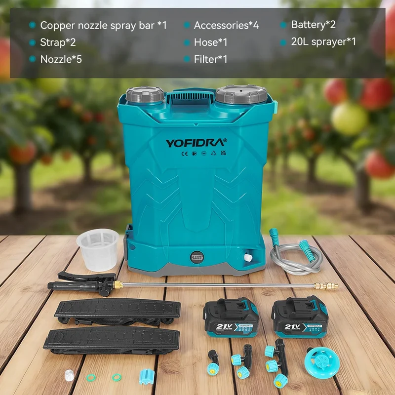YOFIDRA Spruzzatore a Zaino Senza Fili 20L con 2 Batterie da 21V 3Ah per Irrigazione, Giardinaggio, Pulizia e Disinfezione