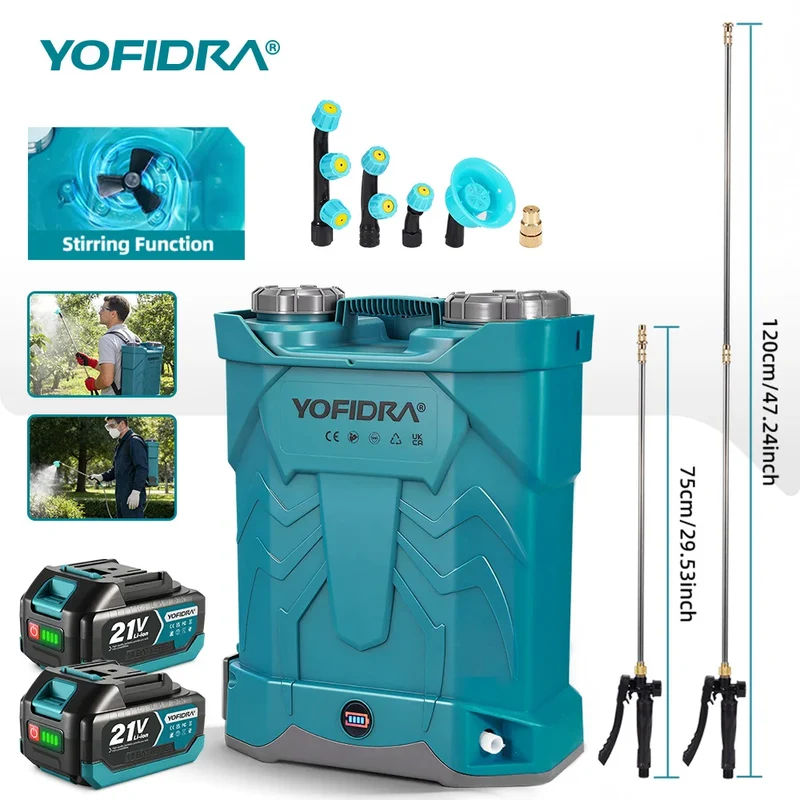 YOFIDRA Spruzzatore a Zaino Senza Fili 20L con 2 Batterie da 21V 3Ah per Irrigazione, Giardinaggio, Pulizia e Disinfezione