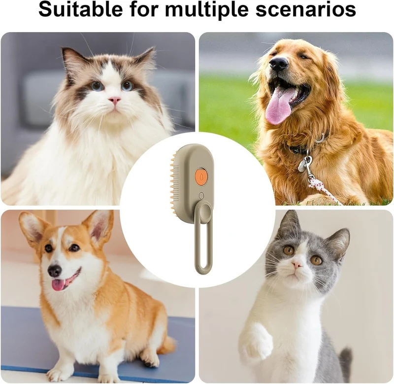 Spazzola a Vapore per Animali Domestici 3 in 1 in ABS per Toelettatura, Rimozione Peli e Massaggio di Cani e Gatti