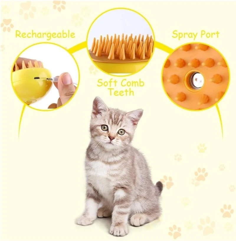 Spazzola per Animali a Vapore Multifunzionale 3 in 1 per Cani e Gatti, Pulizia del Pelo, Districante e Massaggio