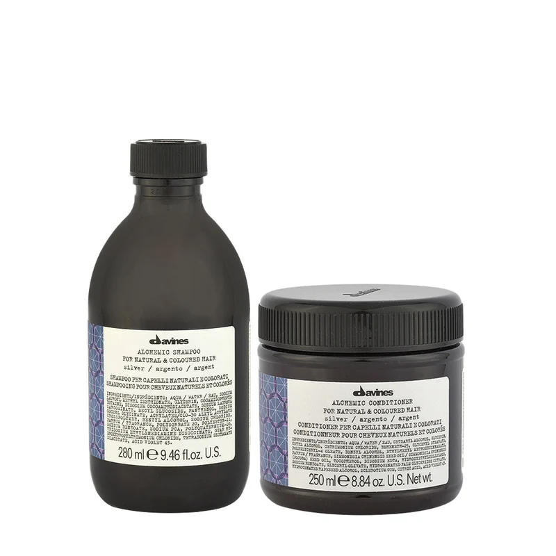 Davines Alchemic Capelli Platino Shampoo Antigiallo 280ml Balsamo Antigiallo 250ml