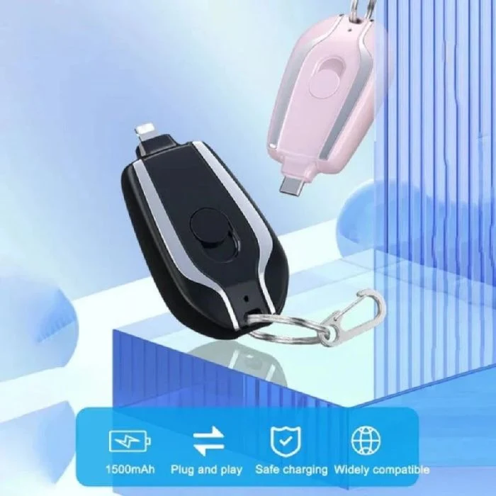 Mini powerbank emergenza 1500 mah portachiavi caricabatterie portatile usb-c
