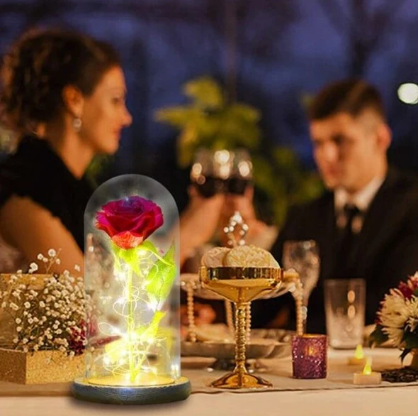 Campana decorativa Rosa eterna illuminata a Led Bianco Caldo