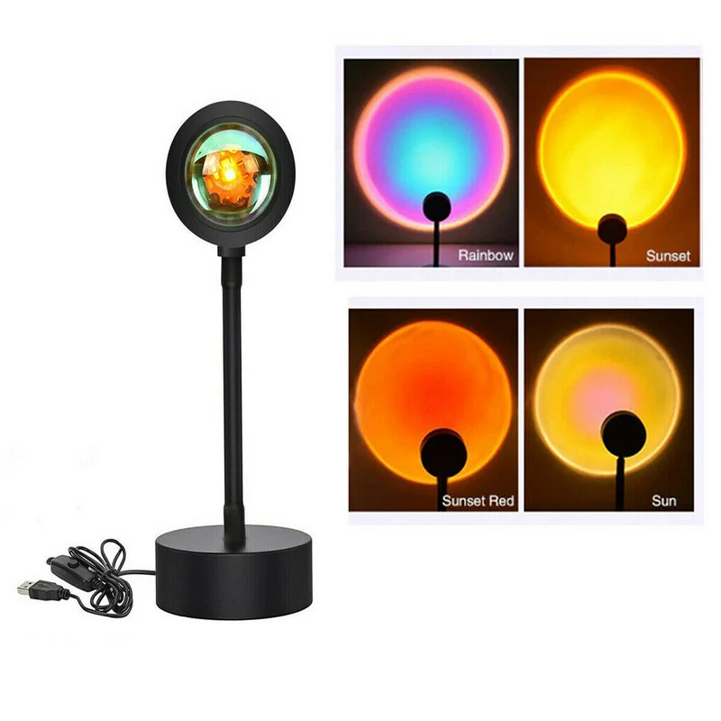 Lampada Proiettore Atmosfera Led Tramonto Arcobaleno Sole Luce Orientabile Usb
