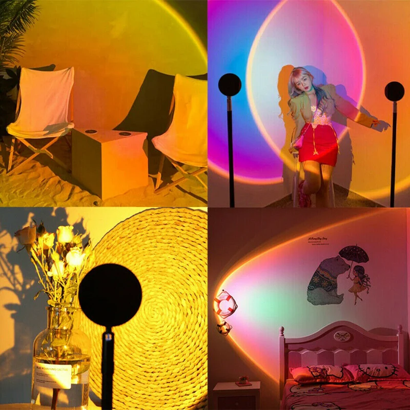 Lampada Proiettore Atmosfera Led Tramonto Arcobaleno Sole Luce Orientabile Usb