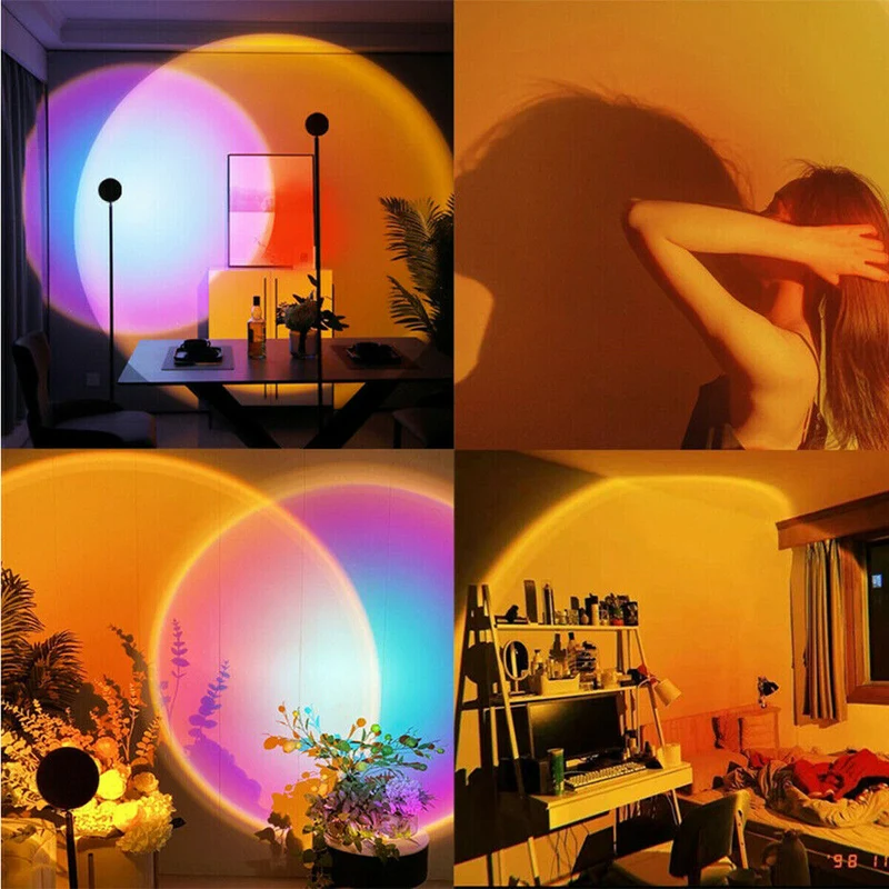Lampada Proiettore Atmosfera Led Tramonto Arcobaleno Sole Luce Orientabile Usb