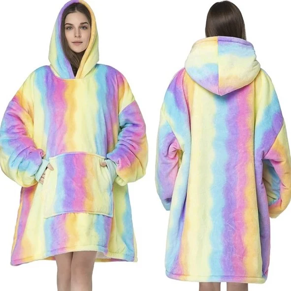 Felpa Coperta Plaid con Cappuccio Oversize Super Confortevole Taglia Unica - Arcobaleno