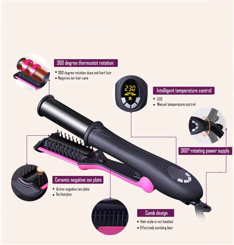 Ferro Arricciacapelli 2 In 1 rotante ferro arricciacapelli rivestito in ceramica con controllo dell'umidità ferro arricciacapelli per lisciare i capelli automatica professionale