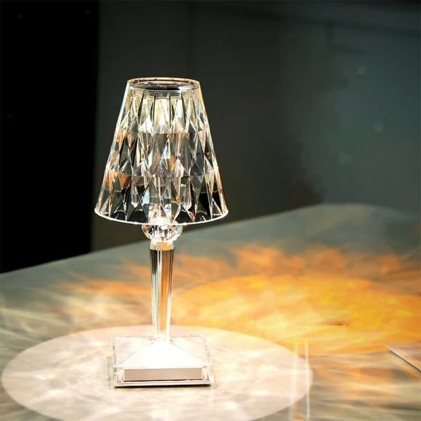 Lampada da tavolo con diamanti in acrilico 3 colori di illuminazione con luce notturna da comodino in cristallo USB regolabile in luminosità