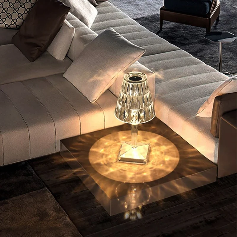 Lampada da tavolo con diamanti in acrilico 3 colori di illuminazione con luce notturna da comodino in cristallo USB regolabile in luminosità