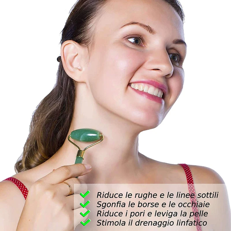 Rullo Massaggiatore di Giada Pietra Naturale e Massaggiante Gua-Sha per Il Viso