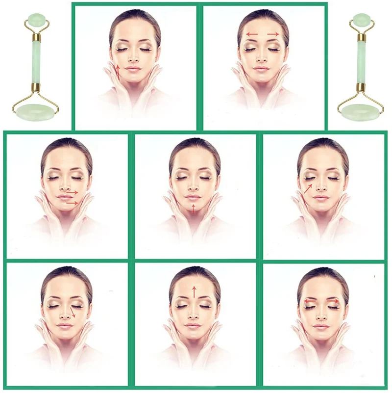 Rullo Massaggiatore di Giada Pietra Naturale e Massaggiante Gua-Sha per Il Viso