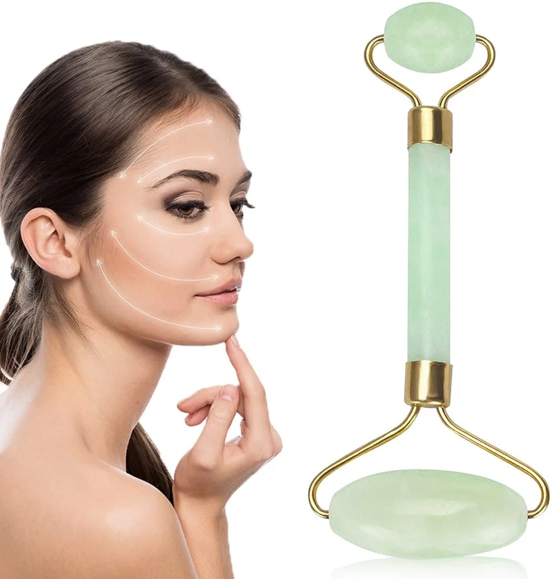 Rullo Massaggiatore di Giada Pietra Naturale e Massaggiante Gua-Sha per Il Viso