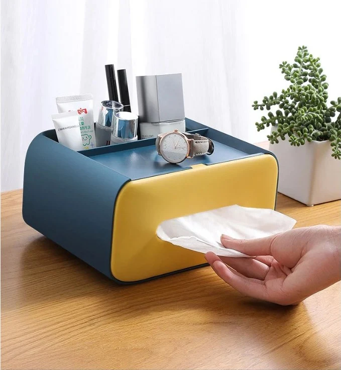 Portatovaglioli multiuso per la casa creativo con basetta per smartphone e due vani contenitori
