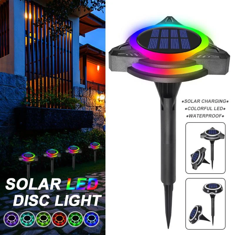 Set 4 pz Faretto Solare Luce Led RGB da Giardino con Sensore Crepuscolare IP68