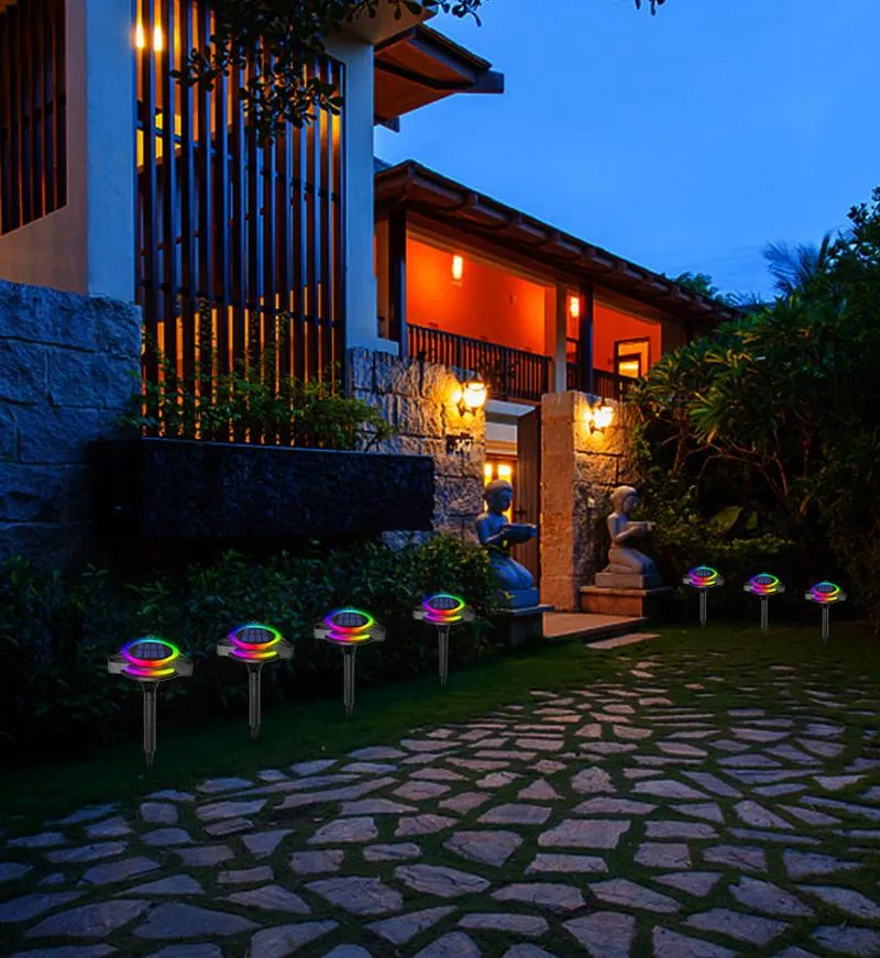 Set 4 pz Faretto Solare Luce Led RGB da Giardino con Sensore Crepuscolare IP68