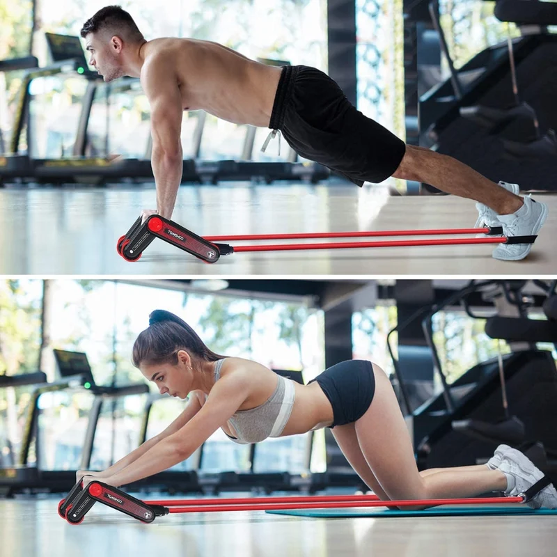 Roller Maniglie per Flessioni Rullo Addominale Multifunzionale Rimbalzo Automatico con Corda Elastica e Ginocchiera per Allenamento in Casa e in Palestra