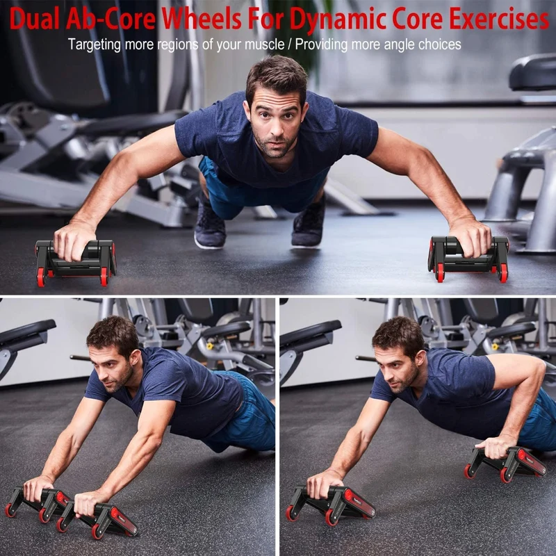 Roller Maniglie per Flessioni Rullo Addominale Multifunzionale Rimbalzo Automatico con Corda Elastica e Ginocchiera per Allenamento in Casa e in Palestra