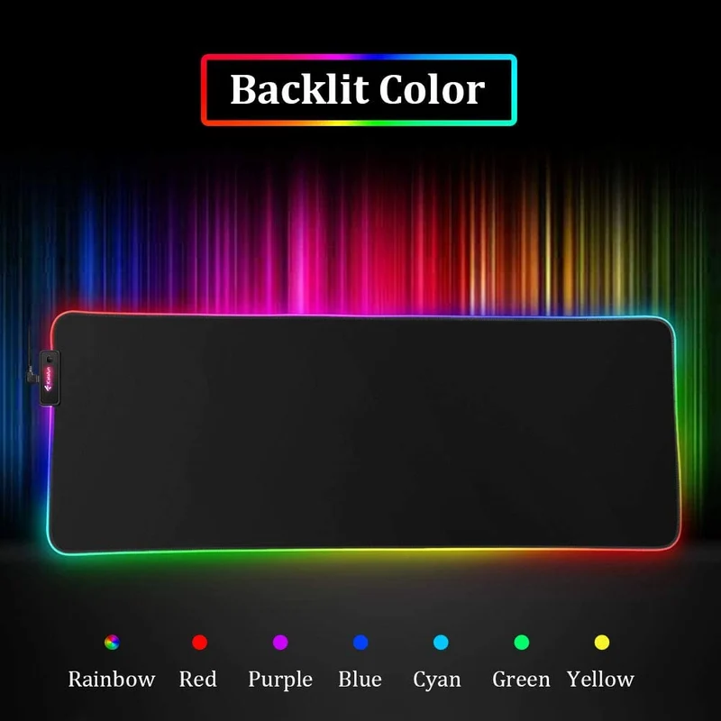 Tappetino per mouse da gioco RGB - T14 Effetti a LED con bordi cuciti resistenti e base in gomma antiscivolo, adatto per MacBook, PC, laptop, scrivania