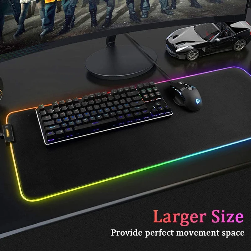 Tappetino per mouse da gioco RGB - T14 Effetti a LED con bordi cuciti resistenti e base in gomma antiscivolo, adatto per MacBook, PC, laptop, scrivania
