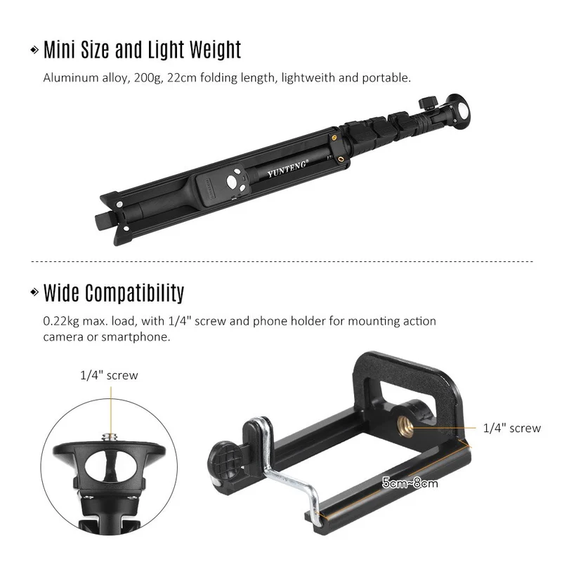 Treppiede Portatile selfie stick con Phone Holder telecomando bluetooth