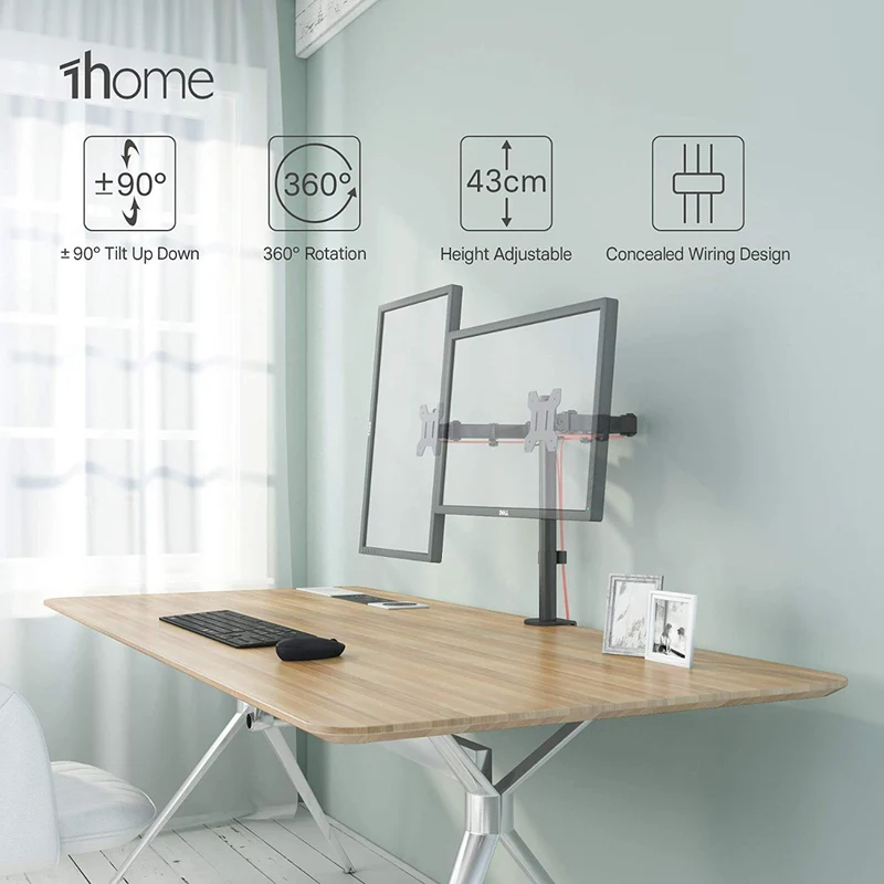Supporto Staffa a Doppio Braccio TV ergonomica Monitor LCD Supporto Schermo del Computer Rotazione Doppia inclinazione misure 82cmx50cm