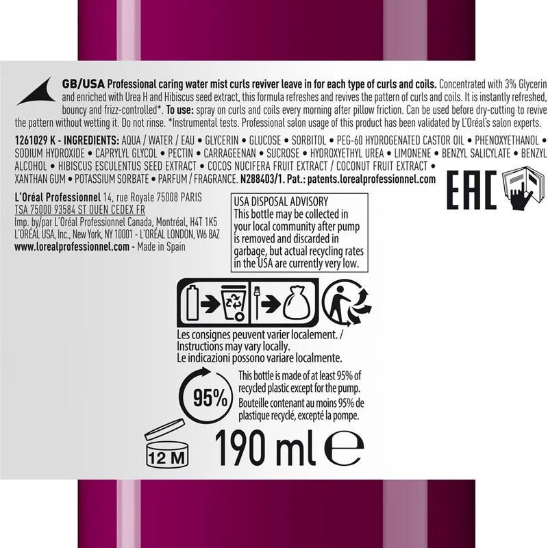 L'Oréal Professionnel Curl Expression Reviver Spray 190ml - spray rinnovatore del riccio