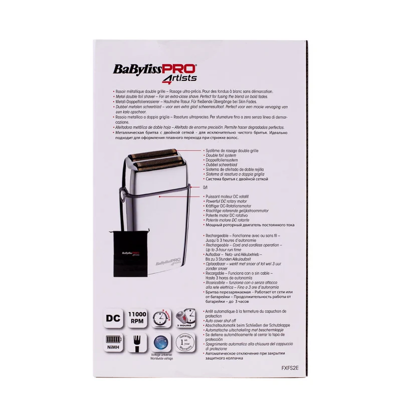 Babyliss Pro 4Artist Double Foil Metal Shaver Silver FXFS2E- rasoio di finitura in metallo