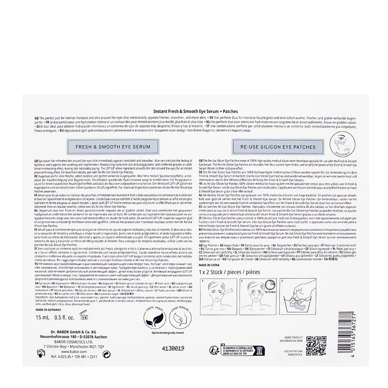 Babor Skinovage Moisturizing Instant Fresh & Smooth Eye Serum + Patches - siero contorno occhi + patches