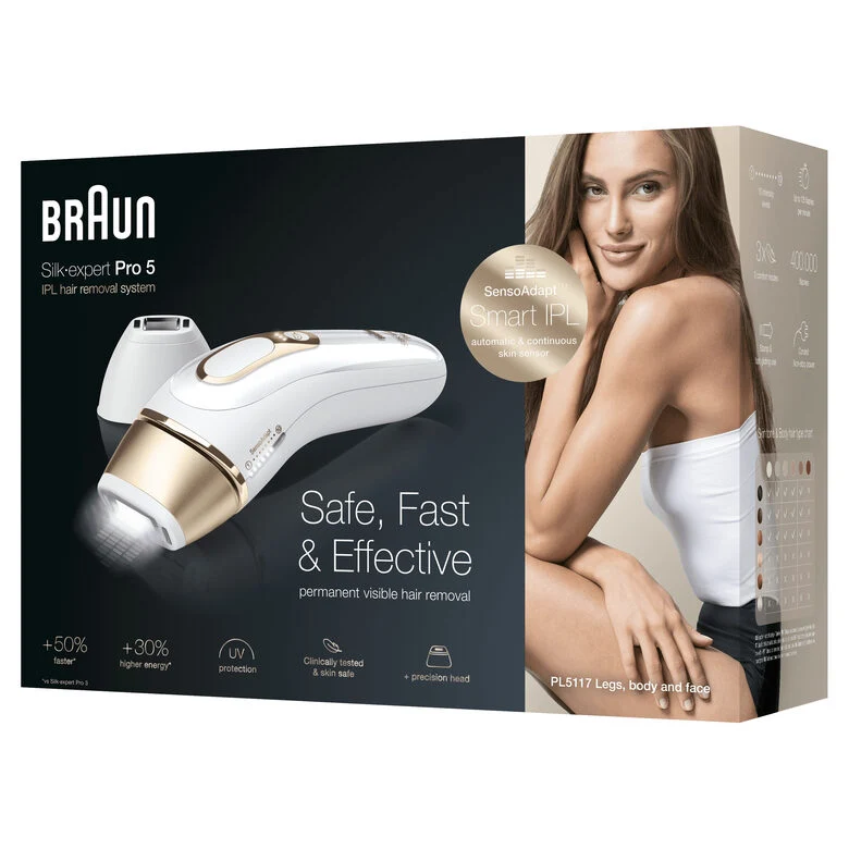 Braun Silk-expert Pro 5 PL5117 Epilatore Luce Pulsata Di Ultima Generazione, IPL, Epilazione Definitiva, Bianco E Oro