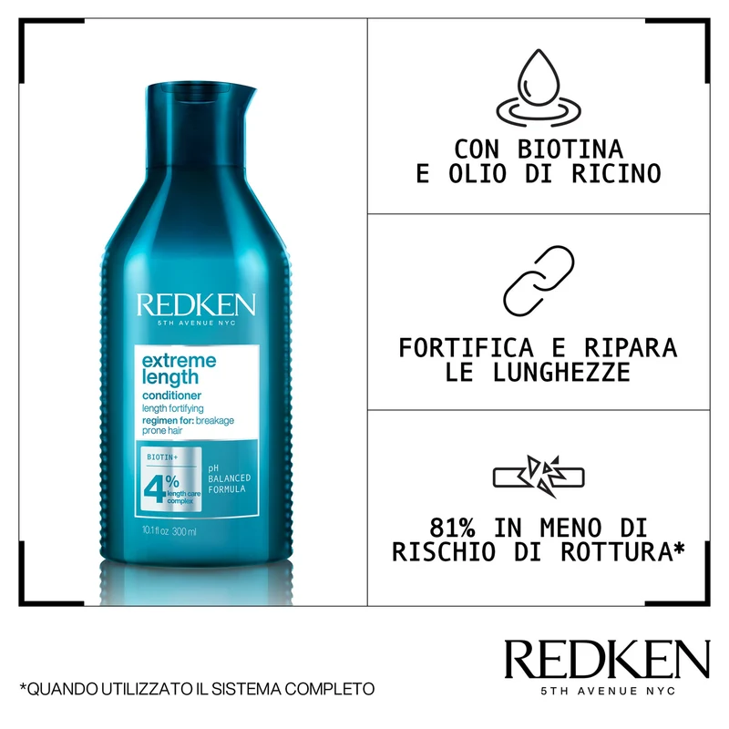 Redken Extreme Length Conditioner 300ml – Balsamo Rinforzante Capelli Lunghi Fragili e Che Si Spezzano
