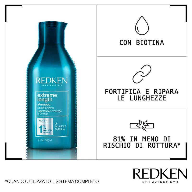Redken Extreme Length Shampoo 300ml – Shampoo Rinforzante Capelli Lunghi Fragili e Che Si Spezzano