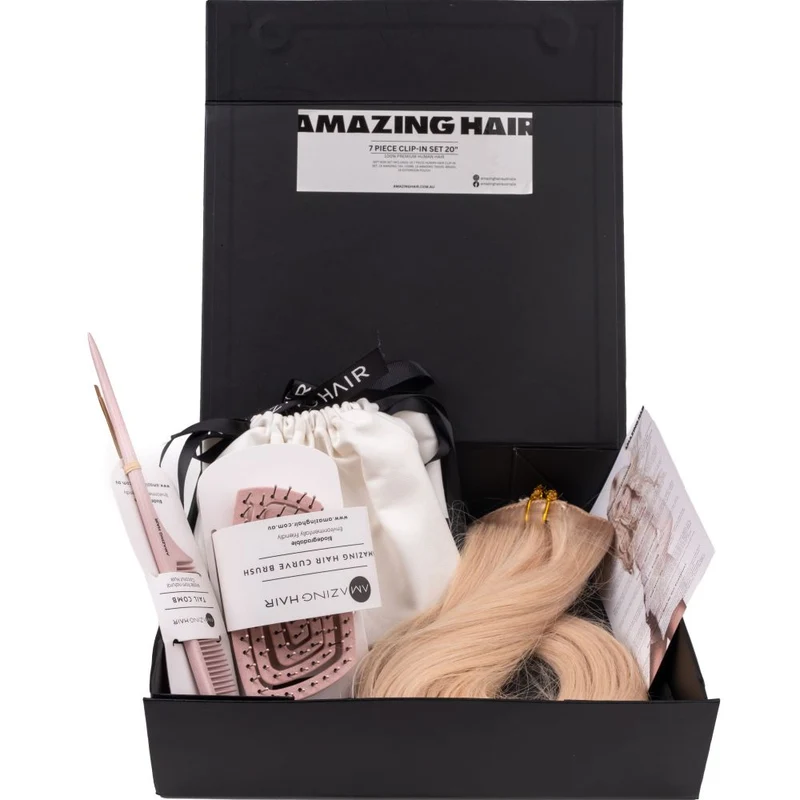 Gift Box With 7 Piece Clip In 20" #1B Dark Brown