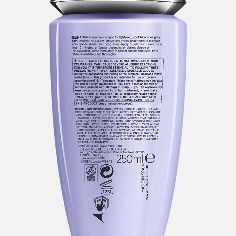 Kerastase Blond Absolu Bain Ultra Violet 250ml - shampoo antigiallo per capelli biondi, grigi, bianchi e platino